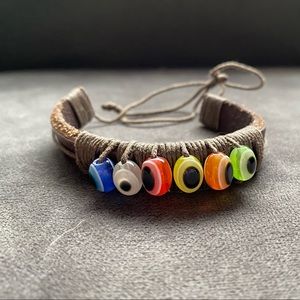 Evil eye handmade leather bracelet
